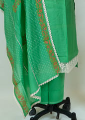 Green Color Chanderi Embroidred Shirt With Cotton Lower And Muslin Dupatta