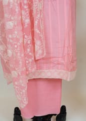 Pink Color Chanderi Shirt With Cotton Bottom And Chiffon Embroidred Dupatta