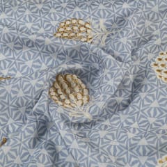 Sky Blue Color Muslin Print With Embroidery