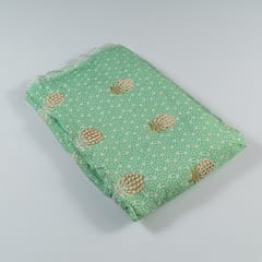 Green Color Muslin Print With Embroidery