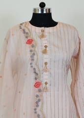 Dusty Pink Color Chanderi Embroidered Shirt With Shantoon Bottom And Organza Embroidered Dupatta