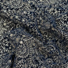 Navy Blue Color Velvet Embroidery