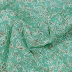Sea Green Color Georgette Thread Embroidery