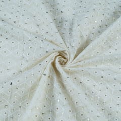 Off White Dyeable Chikan With Sequin Embroidery(1.70 Meter Piece)