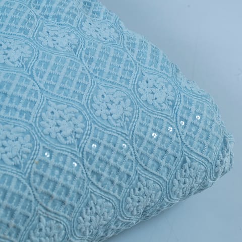 Sky Blue Color Georgette Chikan Embroidery (1.40Cm Piece)