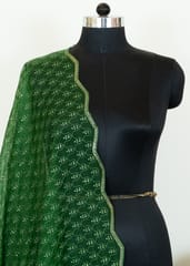 Green Color Organza Embroidered Dupatta