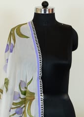 White Color Georgette Hand Painted Dupatta