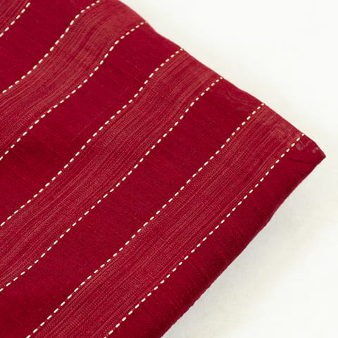 Maroon Colour Khadi Silk Kantha Dobby Stripes