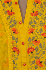 Yellow Color Muslin Embroidered Shirt With Muslin Embroidered Bottom And Chiffon Dupatta