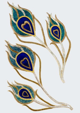 Blue Color Hand Embroidered Peacock Feather Patch
