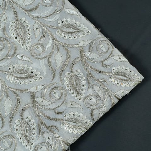White Color Lucknowi Georgette Embroidery (1.3 Meter Piece)
