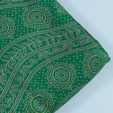 Green Color Georgette Satin Bandhani Print