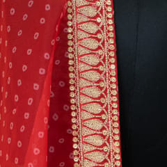 Red color Organza Bandhej Embroidered Dupatta
