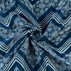 Blue Color Mashru Silk Ajrakh Print