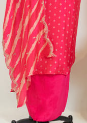 Hot Pink Color Dola Silk Printed and Embroidered Shirt with Shantoon Bottom and Dola Silk Dupatta
