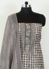 Grey Color Chanderi Printed Shirt with Cotton Bottom and Chanderi Printed Dupatta