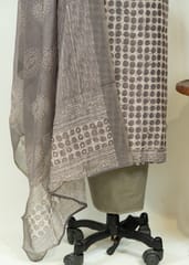 Grey Color Chanderi Printed Shirt with Cotton Bottom and Chanderi Printed Dupatta
