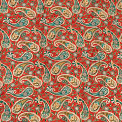 Red Color Chinon Print With Embroidery