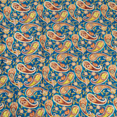 Blue Color Chinon Print With Embroidery