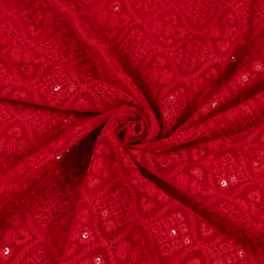 Red Color Georgette Chikan Embroidery