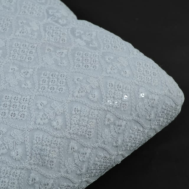 White Color Georgette Chikan Embroidery