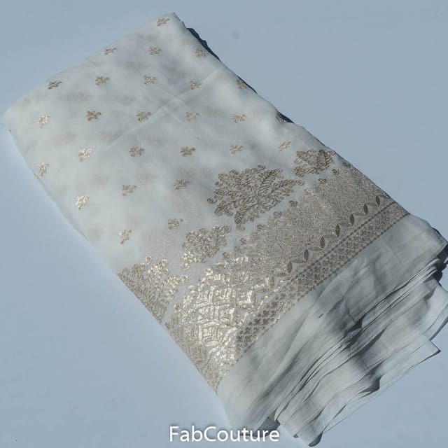 White Georgette Sequins Embroidery (80Cm Piece)