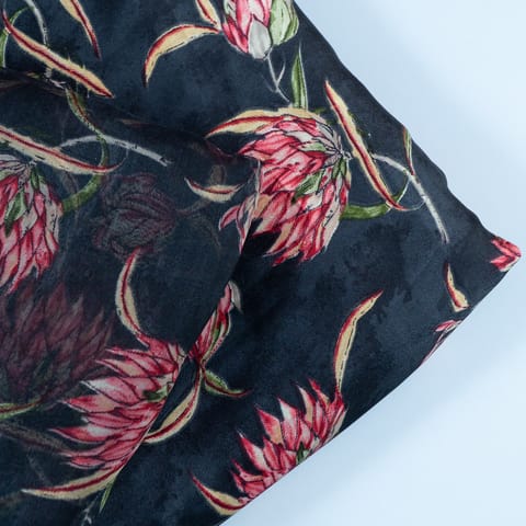 Black Color Zara Satin Shirt and Chiffon Dupatta Print Set