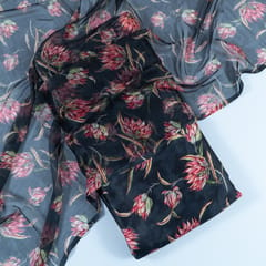 Black Color Zara Satin Shirt and Chiffon Dupatta Print Set