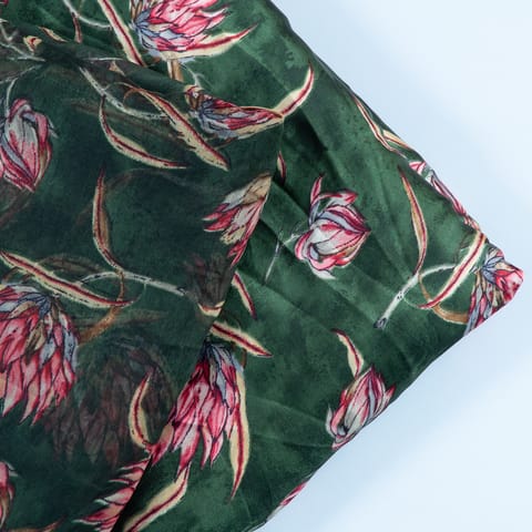 Green Color Zara Satin Shirt and Chiffon Dupatta Print Set