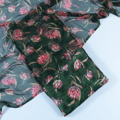 Green Color Zara Satin Shirt and Chiffon Dupatta Print Set