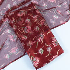 Maroon Color Zara Satin Shirt and Chiffon Dupatta Print Set