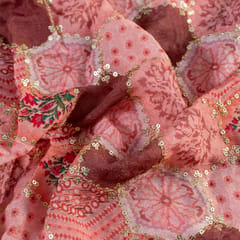 Pink Color Chinon Chiffon Digital Print With Embroidery (1.20Meter Piece)