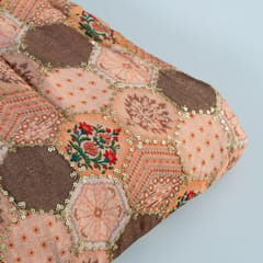 Peach Color Chinon Chiffon Digital Print With Embroidery(1.70 Meter Piece)