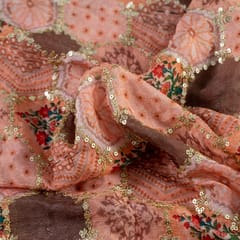 Peach Color Chinon Chiffon Digital Print With Embroidery(1.70 Meter Piece)