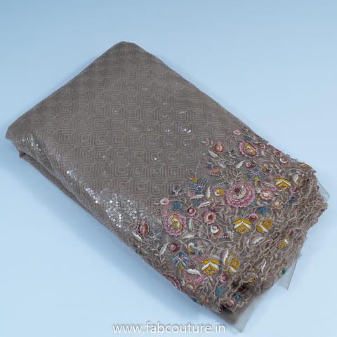 Grey Color Net Sequins Embroidery (90Cm Piece)