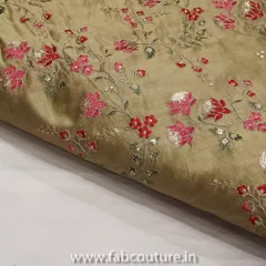 Beige Chanderi Thread and Zari Jaal Embroidered Fabric