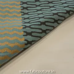 Firozi Cotton Slub Print with Gold Border Fabric