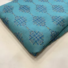 Firozi Linen Digital Print Fabric