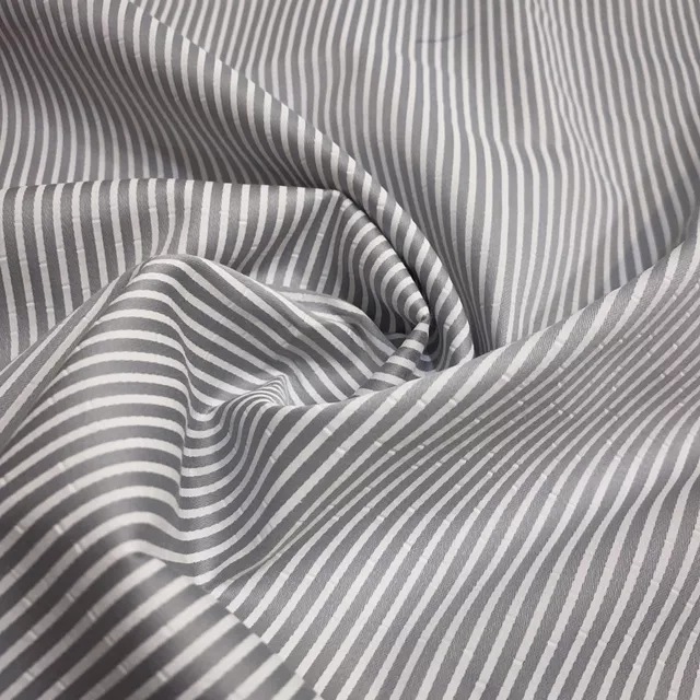 White Strips on Grey Glace Cotton Print