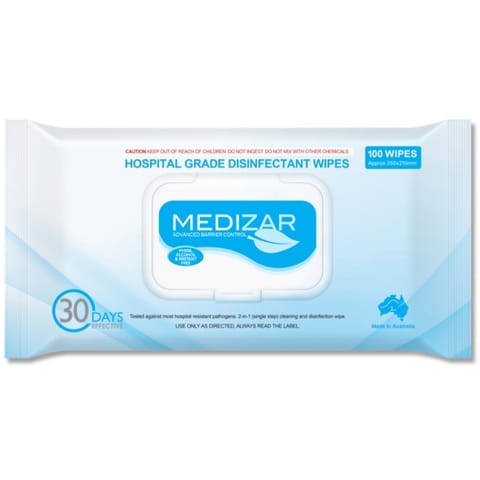 Medizar Hospital Grade surface disinfectant wipes pack of 100 carton of 12