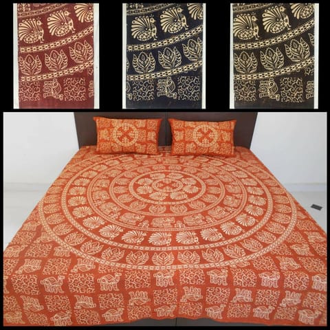 Jaipuri Printed Double King Size Bedsheet With 2 Pillow Covers