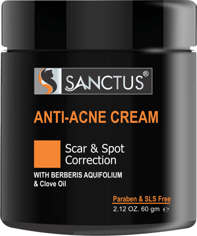 SANCTUS Anti-Acne Cream - 60gm ( Advanced Scar & Spot Correction Formula - With Berberis Aquifolium & Clove Oil)