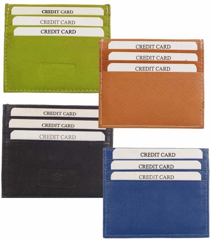 Genuine Leather Card Holder Combo of 4 (Blue, Green, Orange & Black)_Genuine leather Card Holder Pack Of 4 (green,Orange,Black,Blue)