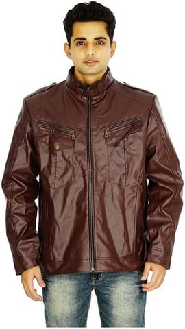 Maskino Men Round Collar Synthetic Leather Rain Cum Winter Jacket