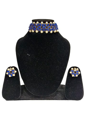ZaffreCollections Navy Blue Crystal Flower Choker with Earrings for Women & Girls