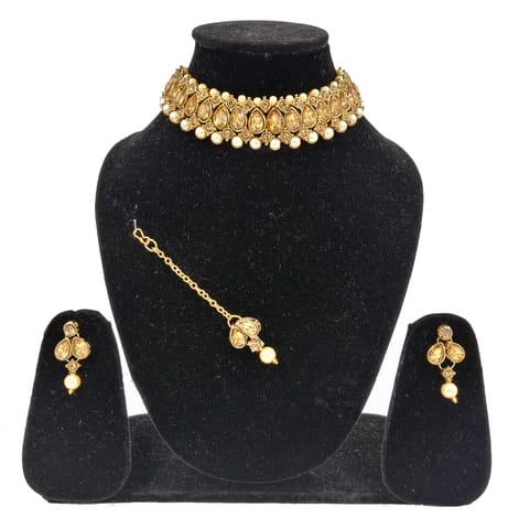ZaffreCollections Stylish and Trendy Gold Choker Combo Set with Maang Tikka for Women and Girls