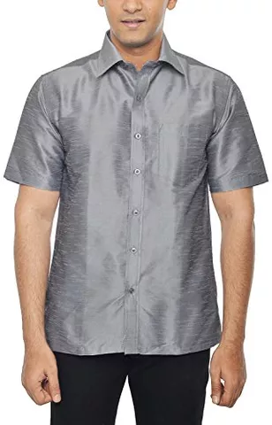 KENRICH Men's Silk Casual Shirt (kpd_greyhalf, Grey, 38)