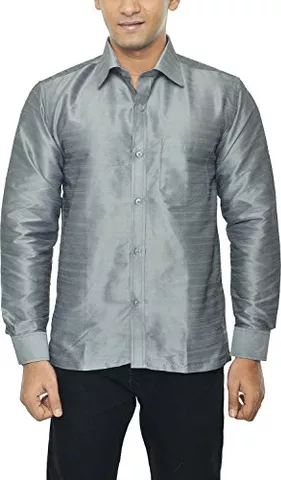 KENRICH Men's Silk Casual Shirt (kpd_greyfull, Grey, 38)