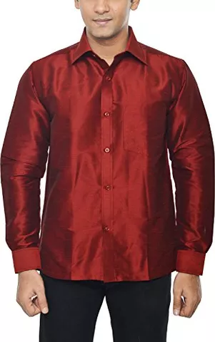 KENRICH Men's Silk Casual Shirt (kpd_maroon full, Maroon, 38)