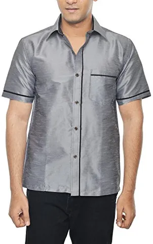 KENRICH Men's Silk Casual Shirt (ppng_grebrwnhalf, Grey, 42)